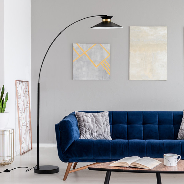 AMLG0015 Amlight Grace - Mid-Century Elegant Indoor Light With Brass Ring Shade And Marble Black Base By Bromi