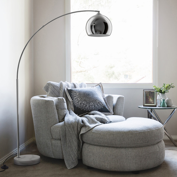 AMLG0030 Amlight Munich 68 Inch Arc Floor Lamp - Metal Body With Marble Base - Chrome Plated Silver Shade By Bromi