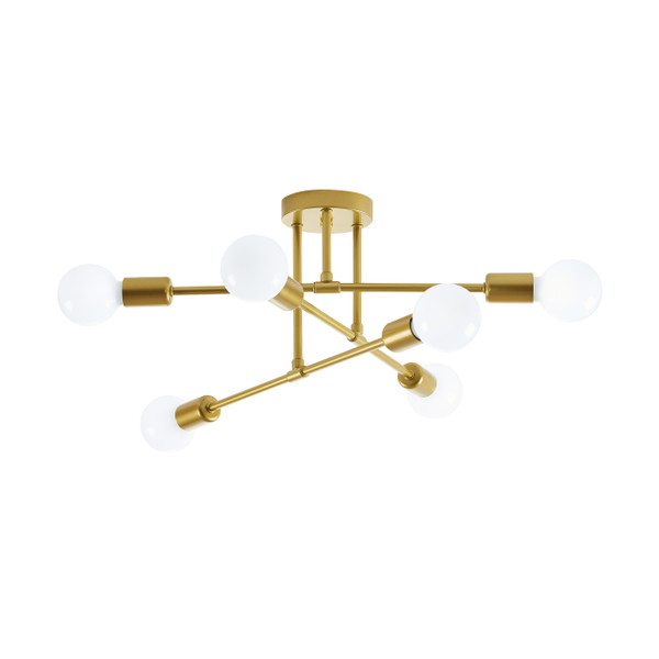 B6605 Braylon 6 Light 22.83' Diamter Gold Flushmount Mount Ceiling Fixture By Bromi