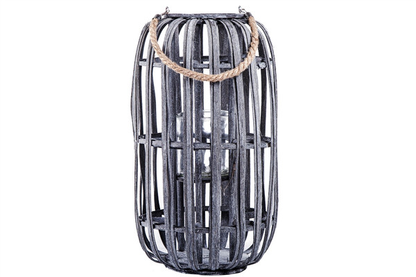 Wood Round Lantern With Top Rope Hanger Xxl Weathered Finish Wash Gray (Pack Of 2) 16566 By Urban Trends