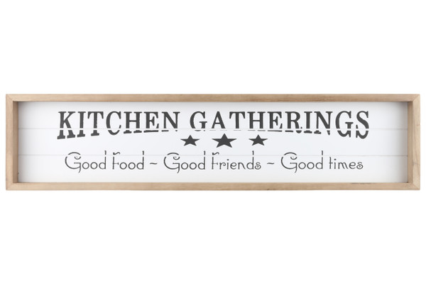 Wood Rectangle Wall Art With Frame, Printed "Kitchen Gathering" And Metal Sawtooth Back Hangers Smooth Finish White (Pack Of 6) 17114 By Urban Trends