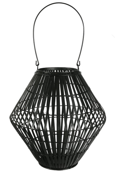 Bamboo Round Lantern With Top Handle, Lattice Design Body On Metal Frame And Tapered Bottom Lg Painted Finish Black (Pack Of 2) 17802 By Urban Trends