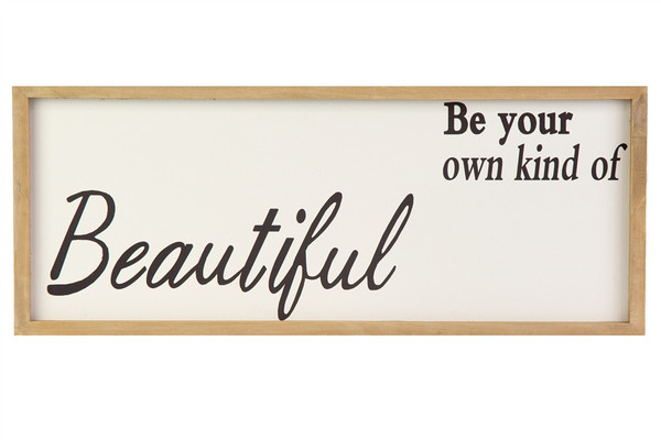Wood Rectangle Wall Art With Frame And "Be Your Own Kind Of Beautiful" Writing Smooth Finish White (Pack Of 4) 26559 By Urban Trends