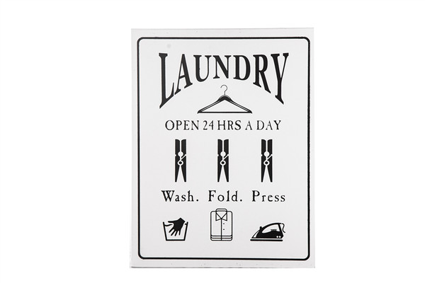 Wood Rectangle Wall Decor With "Laundry Shop Sign" Painted Finish White (Pack Of 4) 26723 By Urban Trends