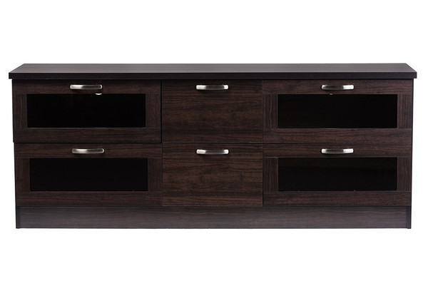Baxton Studio Adelino 63" TV Cabinet with 4 Glass Doors And 2-Drawers TV834133-Wenge