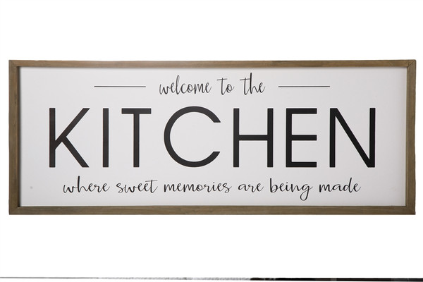 Wood Rectangle Wall Art With "Welcome To The Kitchen" Writing Design Painted Finish White (Pack Of 4) 26751 By Urban Trends