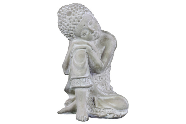 Cement Sitting Buddha Figurine With Rounded Ushnisha Head Resting On Knee Washed Concrete Finish White (Pack Of 2) 37203 By Urban Trends