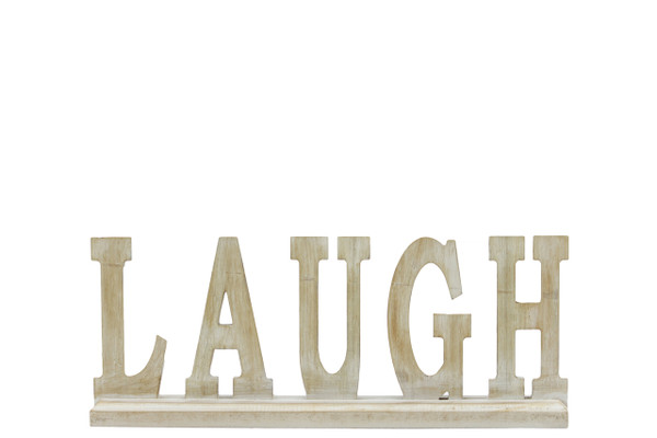 Wood Alphabet Decor "Laugh" On Base Washed Finish Tan (Pack Of 4) 46052 By Urban Trends