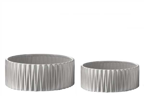 Ceramic Round Bowl With Engraved Upside Down Spike Pattern Design Body (Set Of 2) Gloss Finish Gray 50210 By Urban Trends