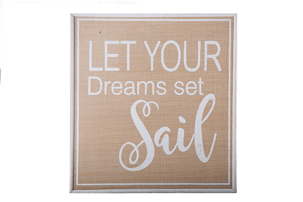 Wood Rectangle Wall Art With "Let You Dreams Set Sail" Writing On Weave Surface And Side Border Line Design Natural Finish Brown (Pack Of 4) 53354 By Urban Trends