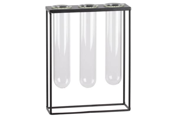 Metal Clustered Hanging Bud Vase Holder With 3 Medium Glass Tube Vases Coated Finish Black (Pack Of 4) 59254 By Urban Trends