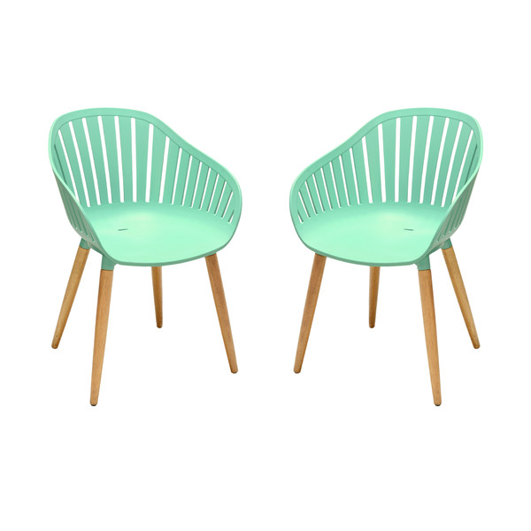 Armen Living Nassau Outdoor Mint Green Dining Chair With Eucalyptus Wood Legs - Set Of 2 LCNACHMINT