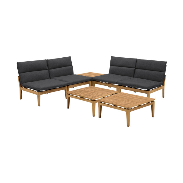 Armen Living Arno Outdoor 7 Piece Teak Wood Seating Set In Charcoal Olefin SETODARDK4A3B