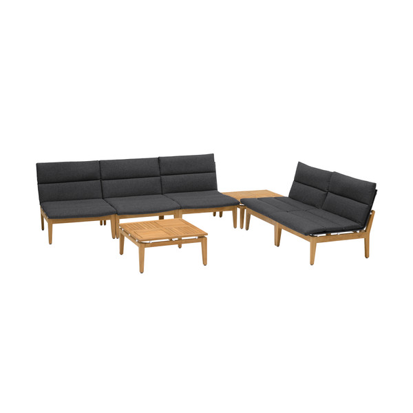 Armen Living Arno Outdoor 7 Piece Teak Wood Seating Set In Charcoal Olefin SETODARDK5A2B