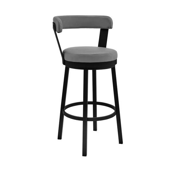 Armen Living Kobe 26" Counter Height Swivel Bar Stool In Black Finish And Gray Faux Leather 721535761760