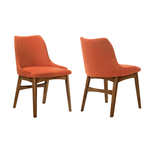 Armen Living Azalea Orange Fabric And Walnut Wood Dining Side Chairs - Set Of 2 LCAZSIWAOR