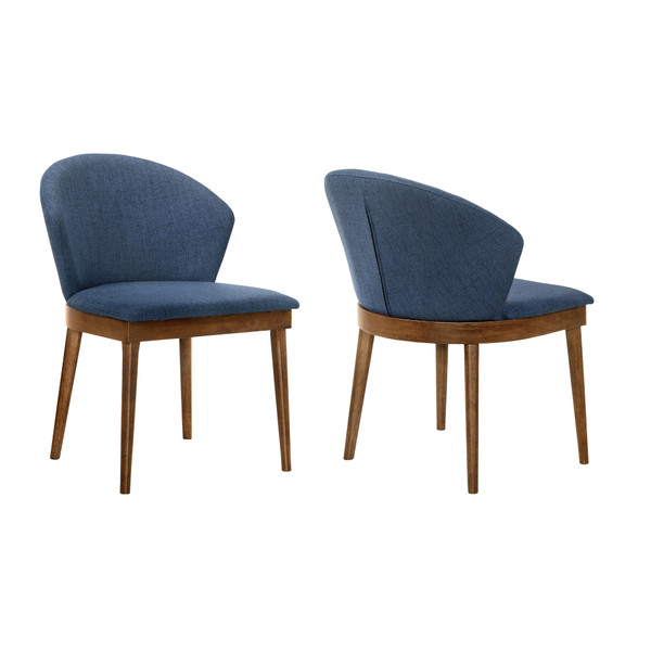 Armen Living Juno Blue Fabric And Walnut Wood Dining Side Chairs - Set Of 2 LCJNSIWABLU