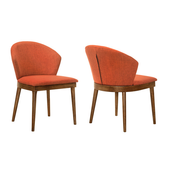 Armen Living Juno Orange Fabric And Walnut Wood Dining Side Chairs - Set Of 2 LCJNSIWAOR