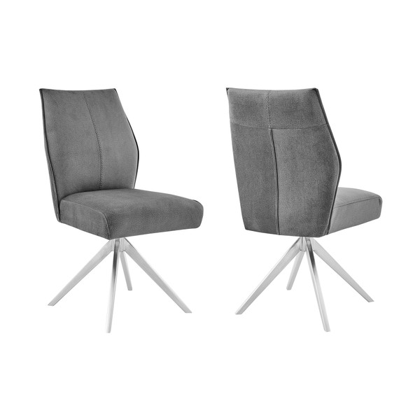 Armen Living Monarch Swivel Dining Room Accent Chair In Gray Fabric And Brushed Stainless Steel Finish - Set Of 2 LCMNSIGRY