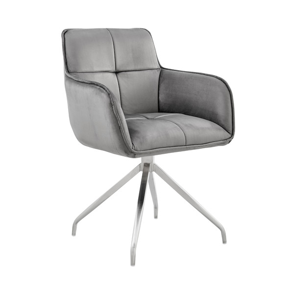 Armen Living Noah Dining Room Accent Chair In Gray Velvet And Brushed Stainless Steel Finish LCNHCHGRY