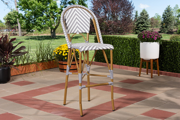 Indoor And Outdoor Grey And White Bamboo Bistro Bar Stool