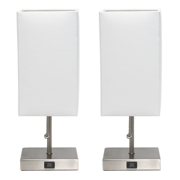 All The Rages Simple Designs Petite Stick Lamp With Usb Charging Port And Fabric Shade (Pack Of 2) - White LC2003-WHT-2PK
