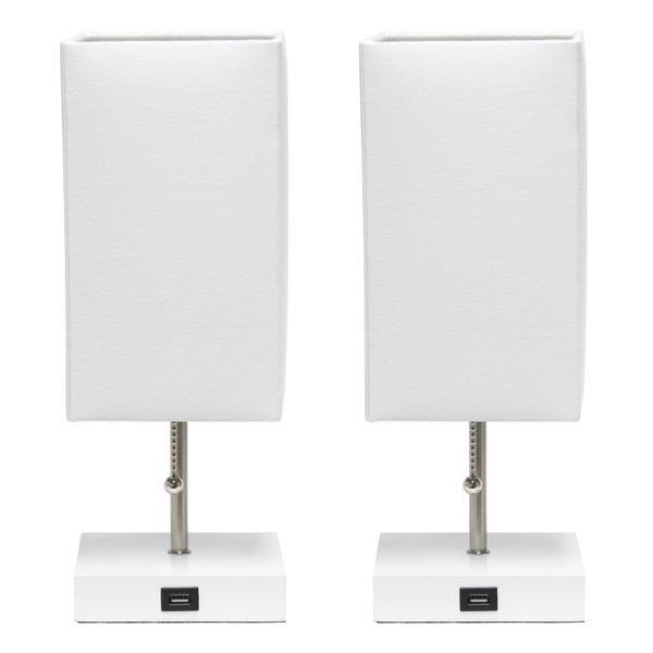 All The Rages Simple Designs Petite White Stick Lamp With Usb Charging Port And Fabric Shade (Pack Of 2) - White LC2004-WOW-2PK