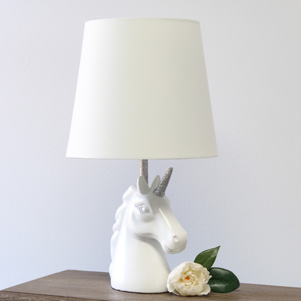 All The Rages Simple Designs Sparkling Silver And White Unicorn Table Lamp LT1078-SLV