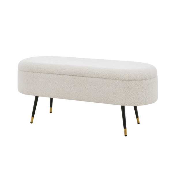 New Pacific Direct Phoebe Faux Shearling Fabric Storage Bench W/ Gold Tip Metal Legs 1600076-560