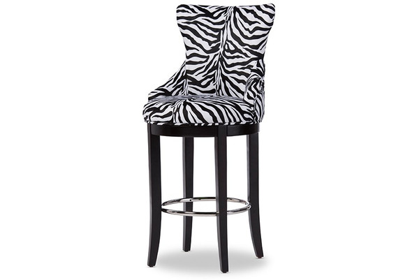 Baxton Studio Peace Zebra Print Fabric Bar Stool with Metal Footrest WS-2075-Zebra