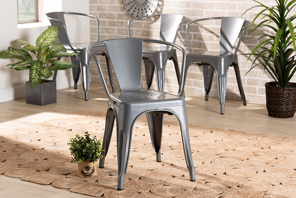 Ryland Modern Industrial Grey Finished Metal 4-Piece Dining Chair Set By Baxton Studio AY-MC02-Dark Grey-DC