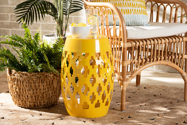 Branson Modern And Contemporary Yellow Finished Metal Outdoor Side Table By Baxton Studio H01-101370A Yellow Metal Side Table