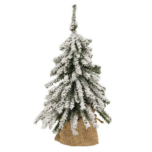 Flocked Mini Downswept Tree With Burlap Base 15" F04485 By CWI Gifts