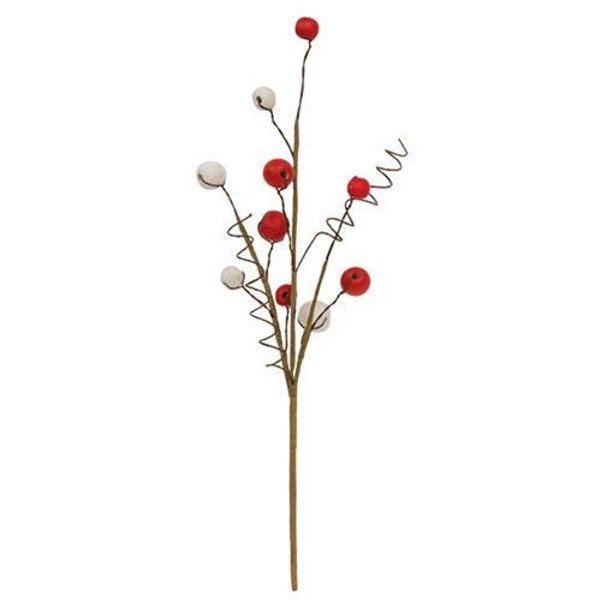*Red & White Bead Berry Pick 12" FXQ13373B12 By CWI Gifts