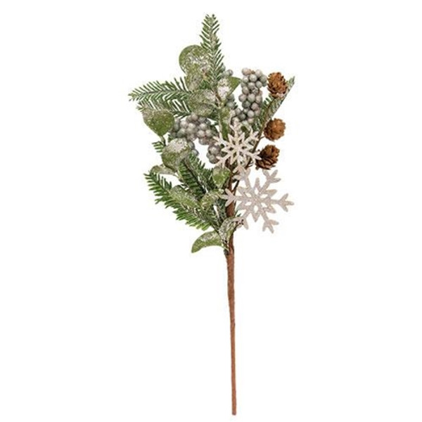 Frosted Fir Berry & Snowflake Pick 18" FXQ13672B18 By CWI Gifts