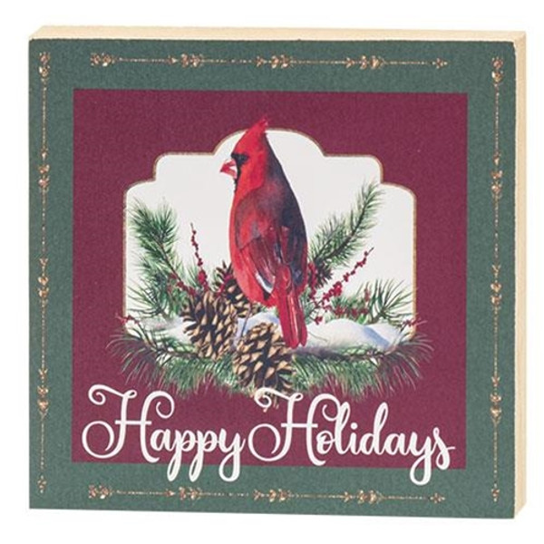 CWI Gifts G066C08 Happy Holidays Cardinal Square Block