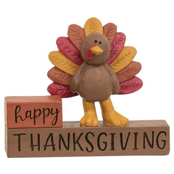 Happy Thanksgiving Resin Block W/Turkey G13292 By CWI Gifts