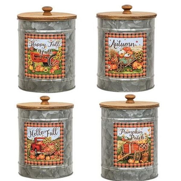 CWI Gifts G2535950 Galvanized Harvest Canister With Lid 4 Assorted (Pack Of 4)