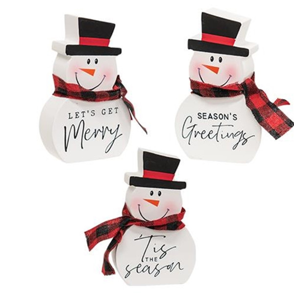 Chunky Wood Christmas Sayings Snowman 3 Asstd. (Pack Of 3) G2591520 By CWI Gifts