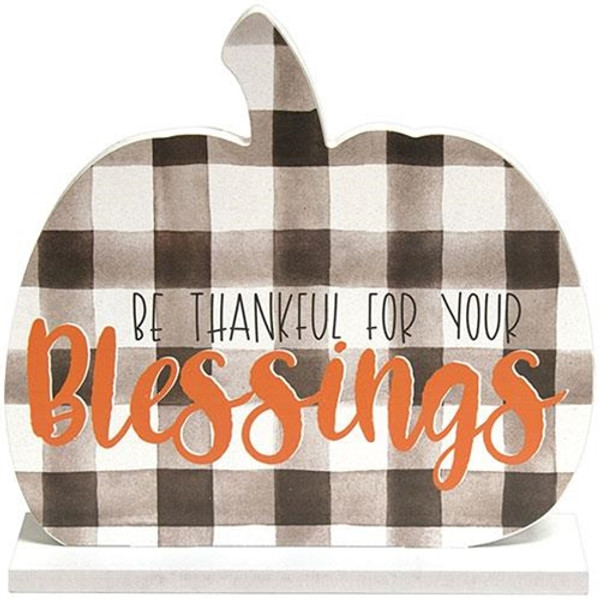 *Be Thankful For Your Blessings Buffalo Check Pumpkin On Base G35612 By CWI Gifts
