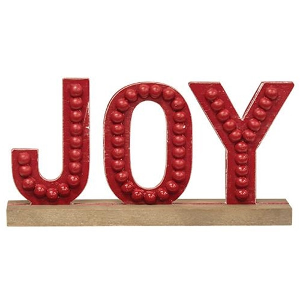 *Distressed Beaded Wooden Joy Sign On Base G60375 By CWI Gifts