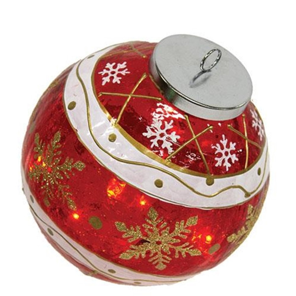 Red Stripe & Snowflake Light Up Ball Ornament GCHD942 By CWI Gifts