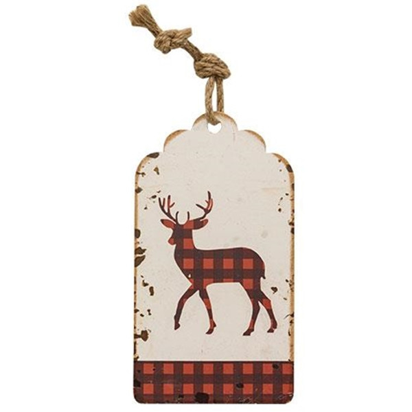 *Distressed Metal Buffalo Check Deer Hanging Tag GM11221 By CWI Gifts