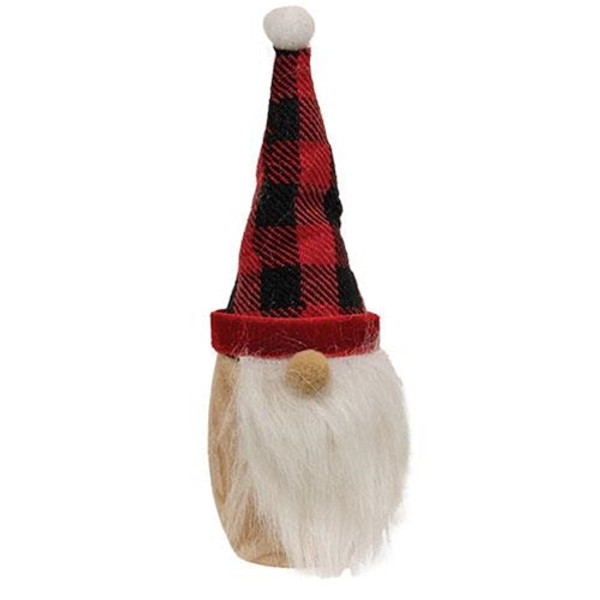 Nordic Wooden Gnome W/Black & Red Buffalo Check Hat GM11261 By CWI Gifts