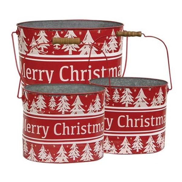 *3/Set Merry Christmas Oval Pails GQC50112 By CWI Gifts