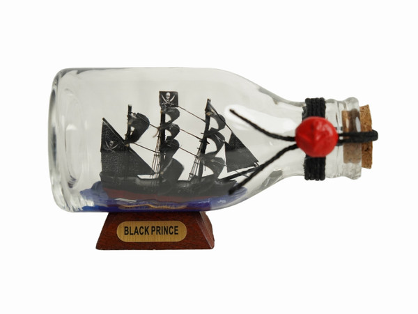 Wholesale Model Ships Ben Franklin'S Black Prince Pirate Ship In A Glass Bottle 5" Black-Prince-Bottle-5