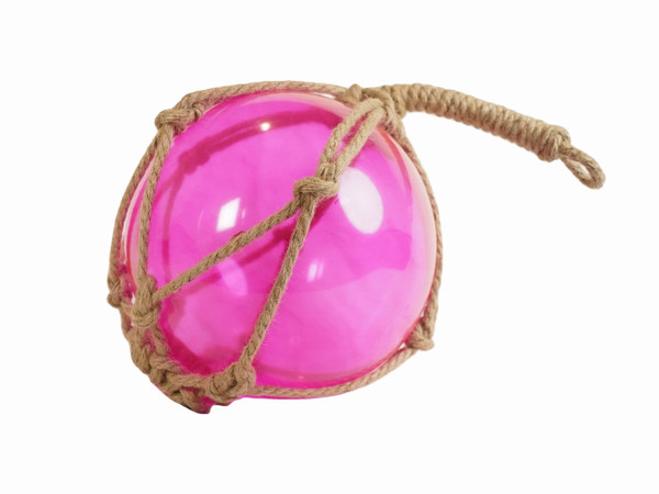 Wholesale Model Ships Pink Japanese Glass Ball Fishing Float With Brown Netting Decoration 12" 12 Pink Glass - Old