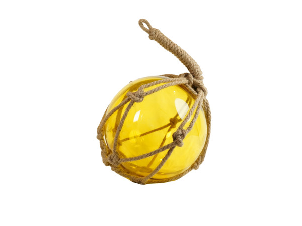 Wholesale Model Ships Yellow Japanese Glass Ball Fishing Float With Brown Netting Decoration 12" 12 Yellow Glass - Old