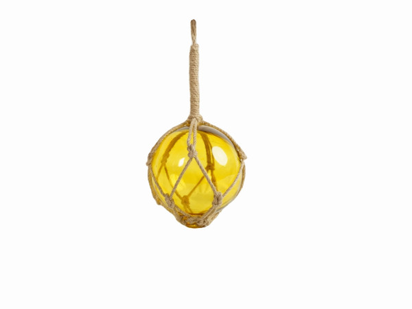 Wholesale Model Ships Yellow Japanese Glass Ball Fishing Float With Brown Netting Decoration 6" 6 Yellow Glass - Old
