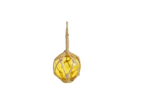 Wholesale Model Ships Yellow Japanese Glass Ball Fishing Float With Brown Netting Decoration 3" 3 Yellow Glass - Old